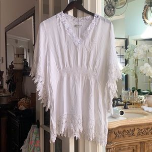 White cotton and lace beach cover-up